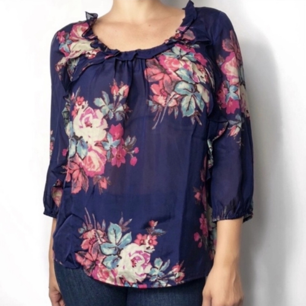 Anthropologie Liefsdotter Cotati Floral Sheer Silk Blouse
